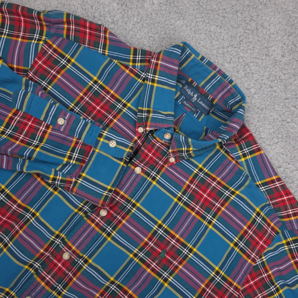 Ralph Vintage Lauren Classic Fit Plaid Button Down Long Sleeve Shirt Mens XL‎